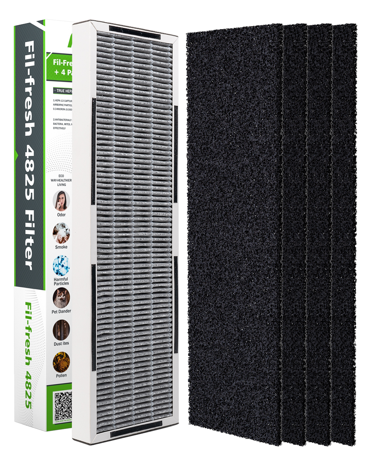 Filfresh Air HEPA Filter B, FLT4825 Filter Replacement for Germ Guardian AC4825 Air Purifier, True HEPA Filter and Carbon Pre Filter Combo Set for 1-Year Use